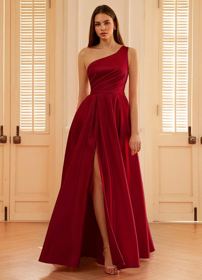Millie Burgundy A-Line Prom Satin Dress  Dress