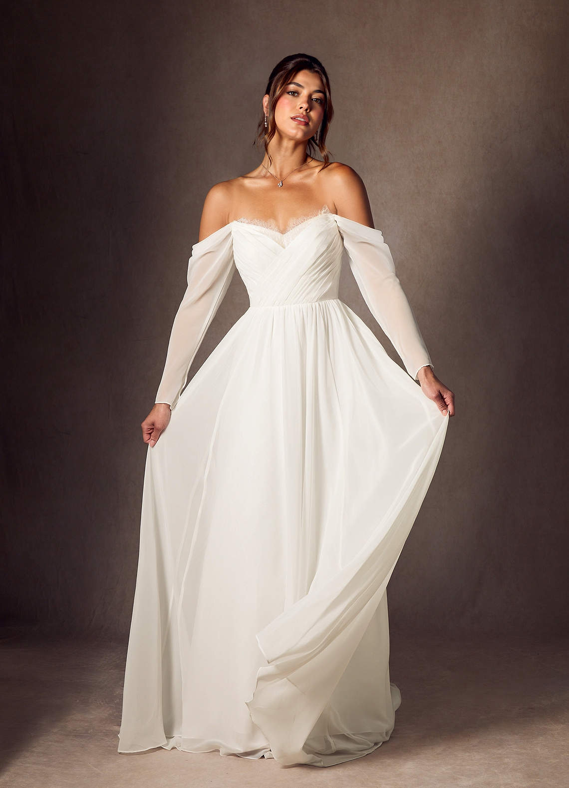 Cream A-Line Sweetheart lace Chiffon Dress