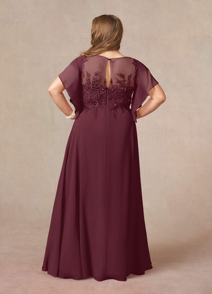 Cabernet A-Line Boatneck sequins Chiffon Dress