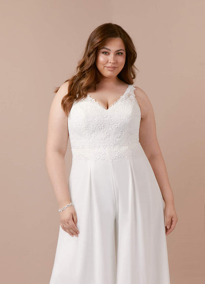 Diamond White Pant Styles V-Neck Lace Chiffon Dress