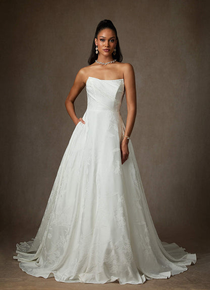 Diamond White Ball-Gown Floral Jacquard Dress