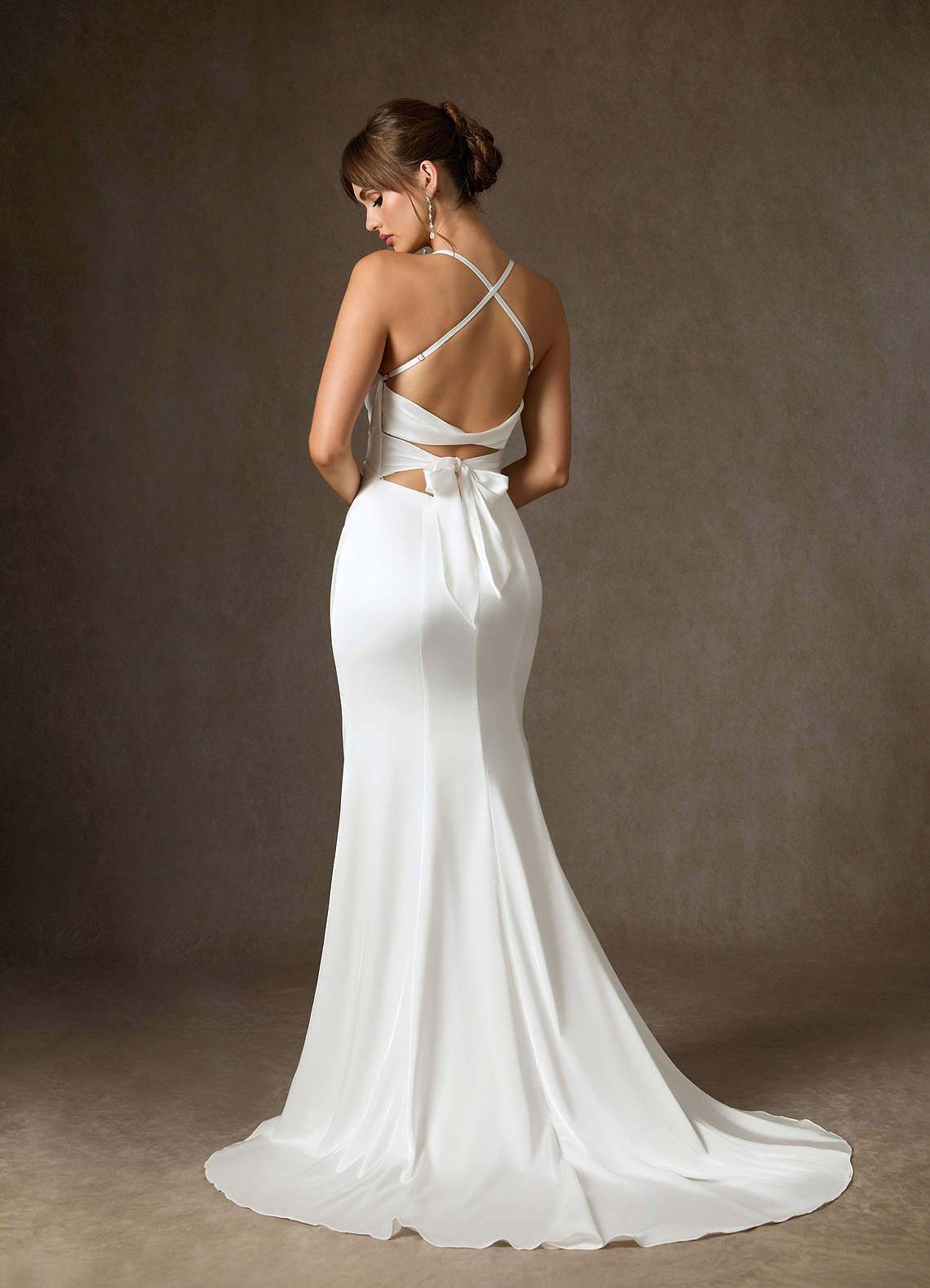Diamond White Mermaid Pleated Stretch Satin Dress