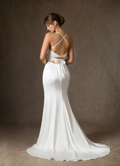 Diamond White Mermaid Pleated Stretch Satin Dress
