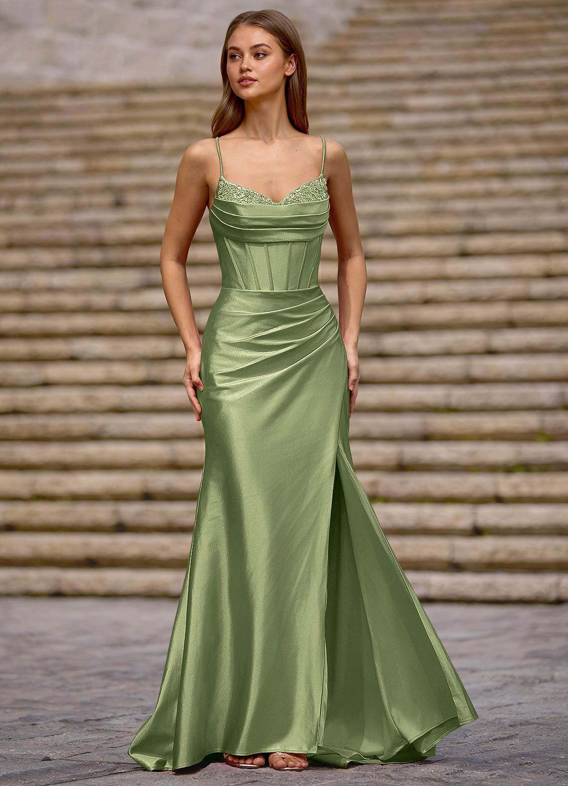 Glow Pistachio Silk-Like Satin Prom Dress  Dress