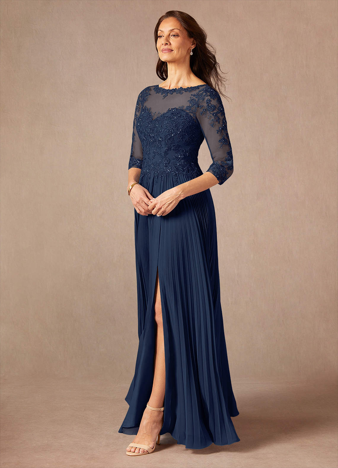 Dark Navy A-Line Sequins Chiffon Dress