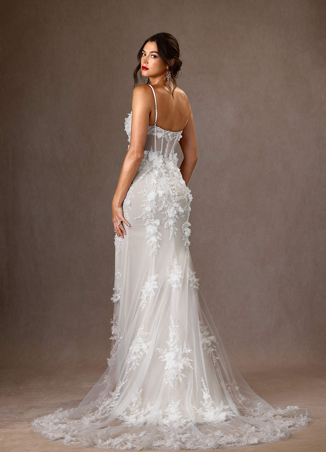 Diamond White Mermaid Strapless Lace Dress