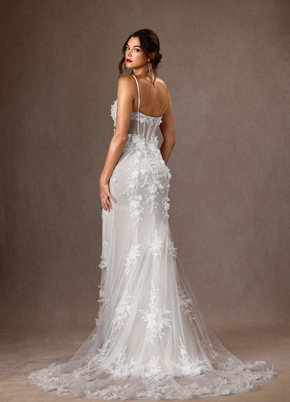 Diamond White Mermaid Strapless Lace Dress