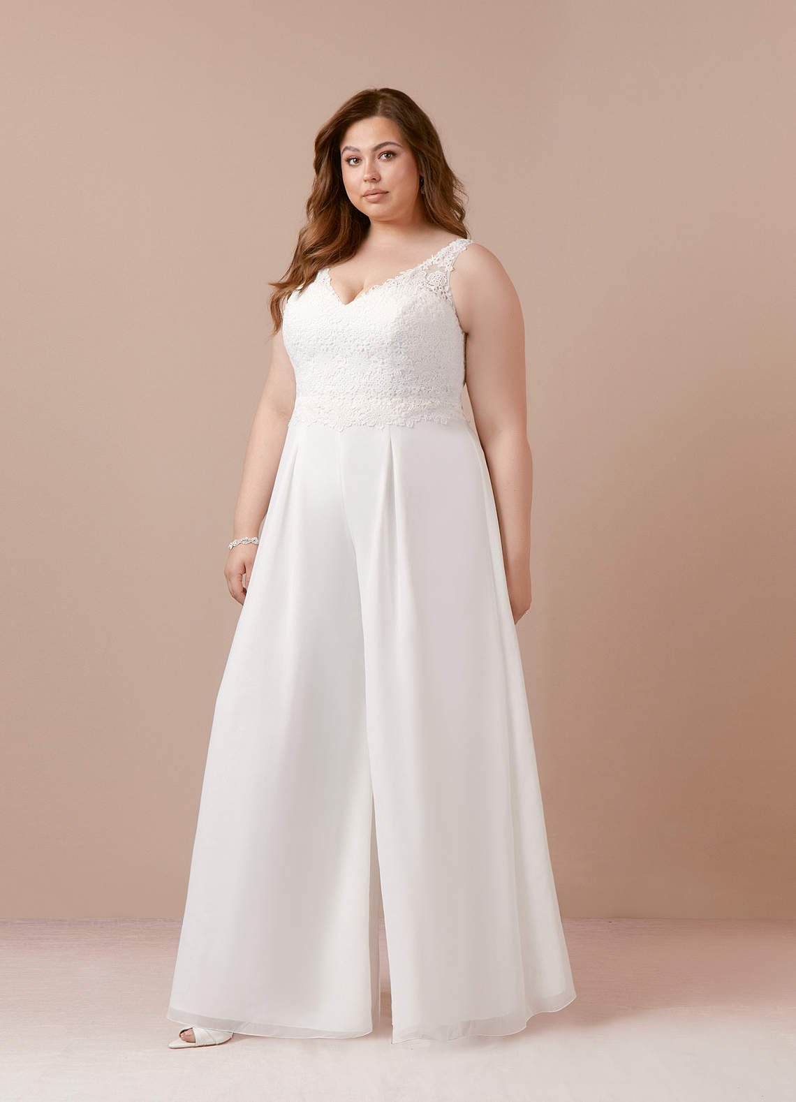 Diamond White Pant Styles V-Neck Lace Chiffon Dress