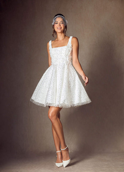 Diamond White A-Line with Pockets Beading Dress