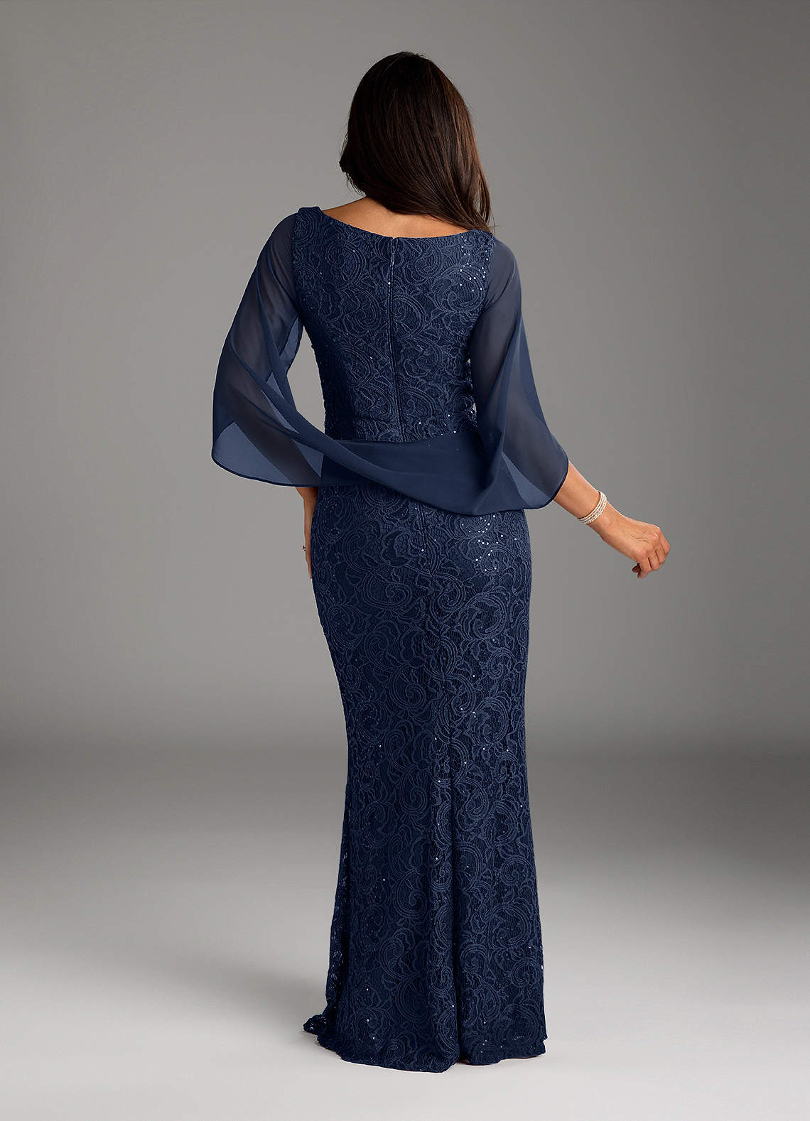 Dark Navy Mermaid V-Neck Sequins Chiffon Dress