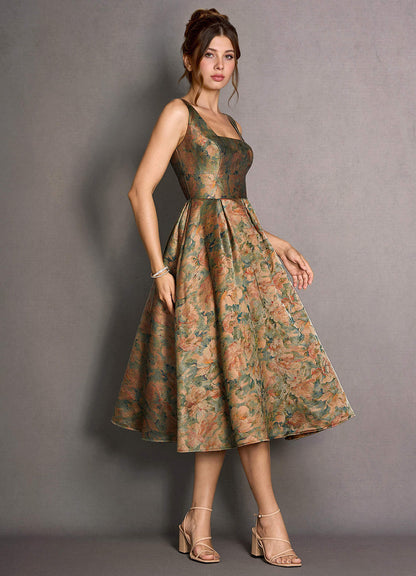 Katel Vintage Teal Midi Dress