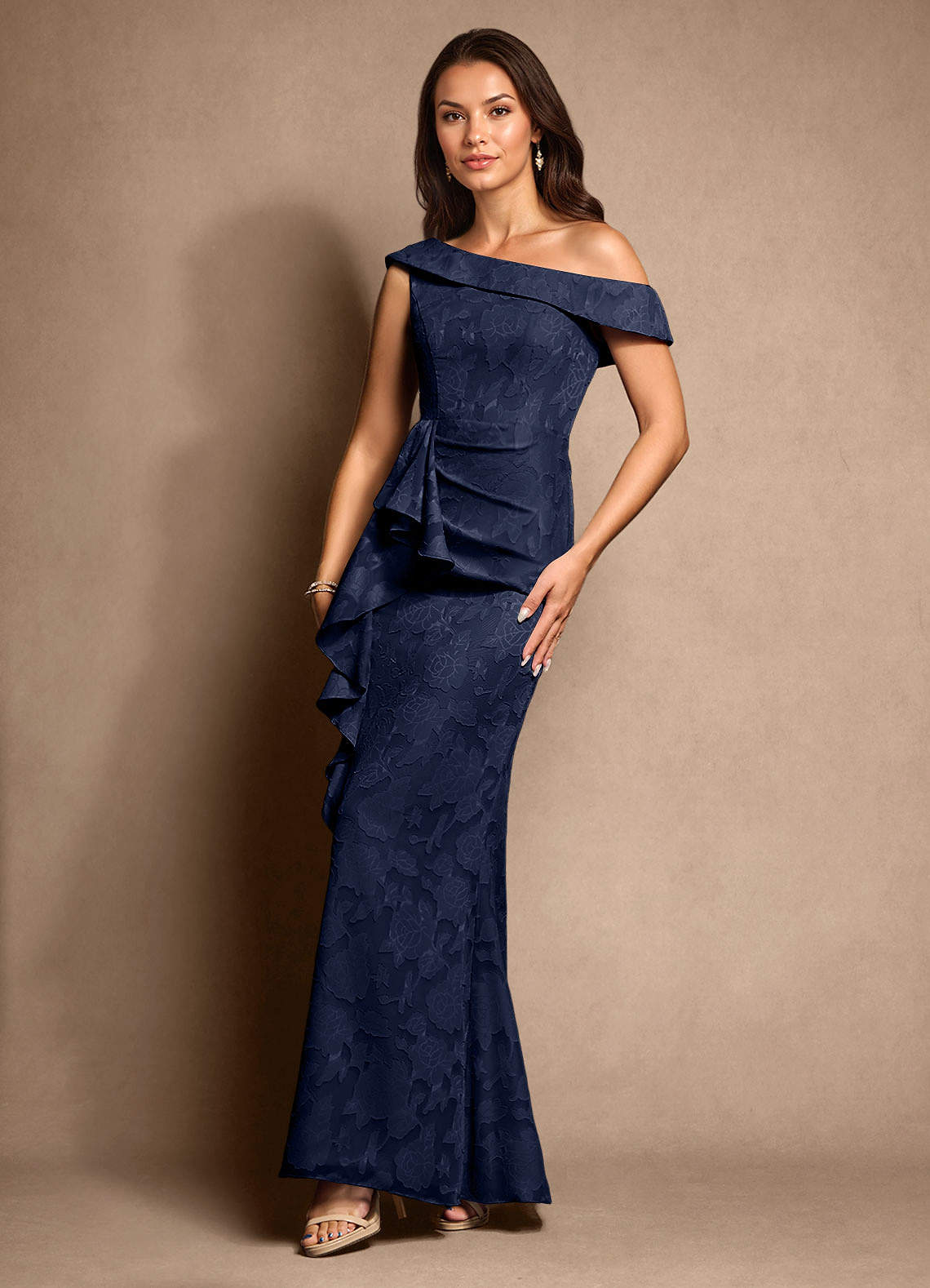Dark Navy A-Line Pleated Floral Burnout Dress