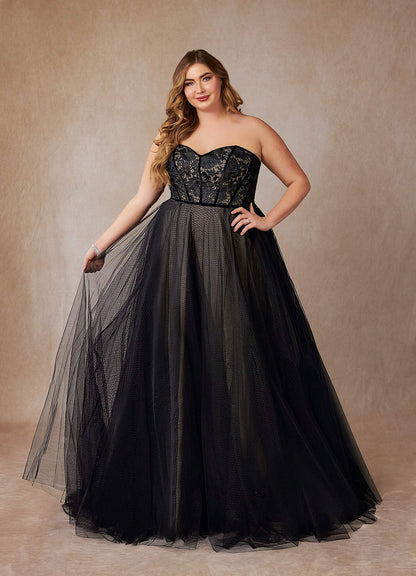 Black Diamond White Ball-Gown Lace Tulle Dress