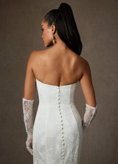 Diamond White Sheath Strapless Floral Jacquard Dress
