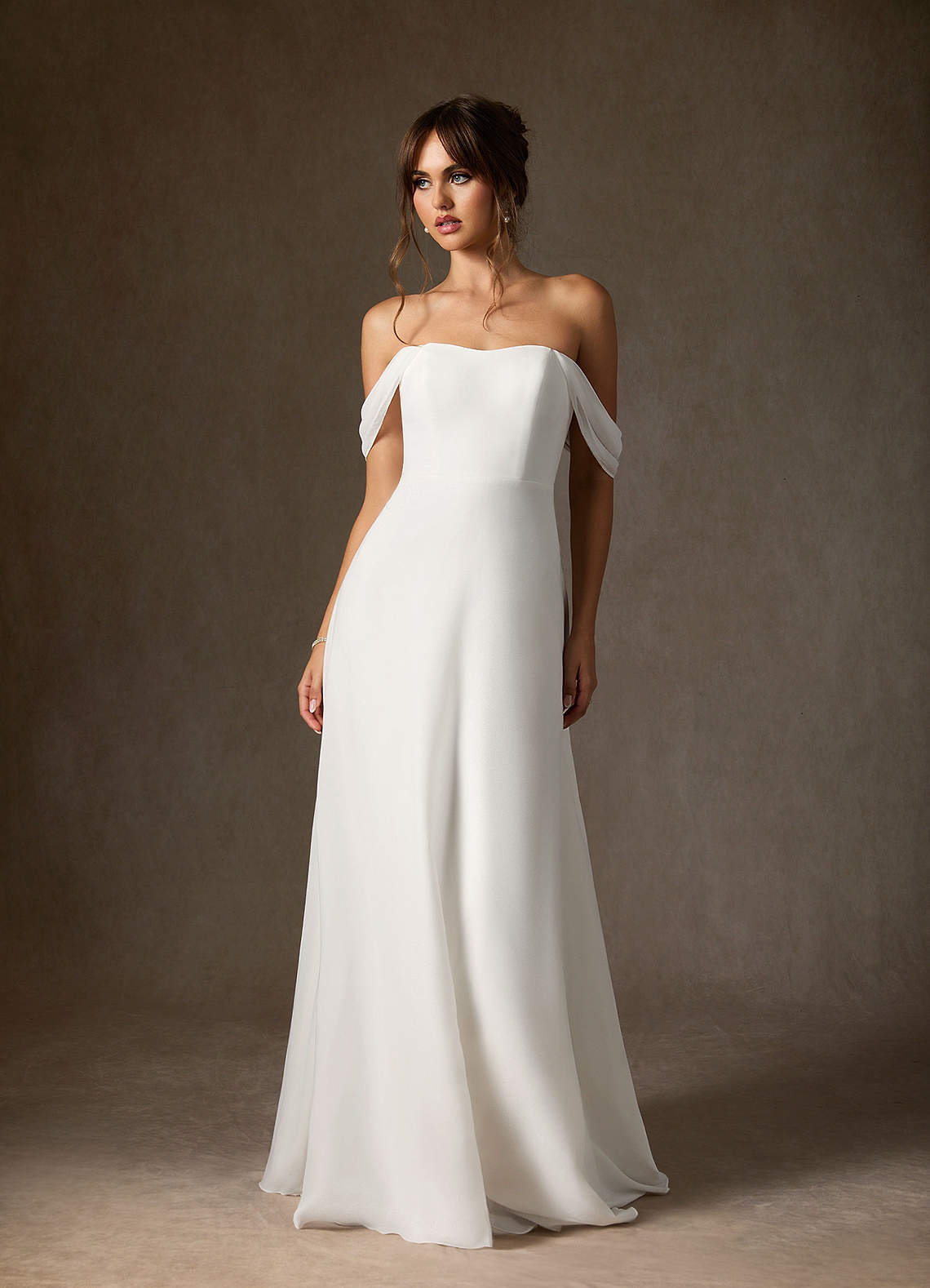 Diamond White A-Line Off the Shoulder Stretch Chiffon Dress