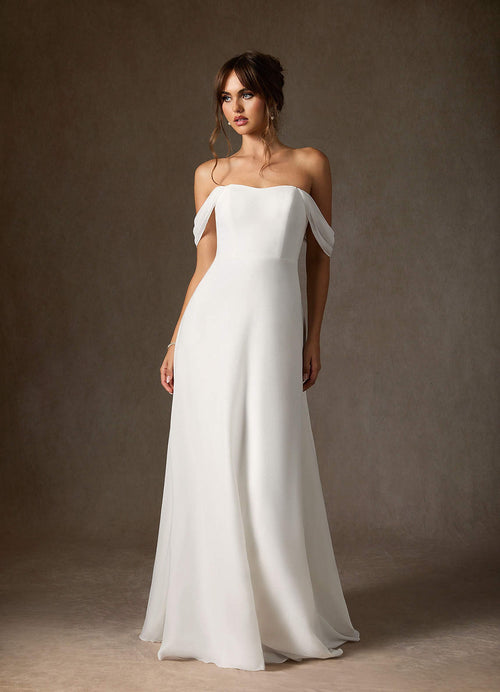 Diamond White A-Line Off the Shoulder Stretch Chiffon Dress