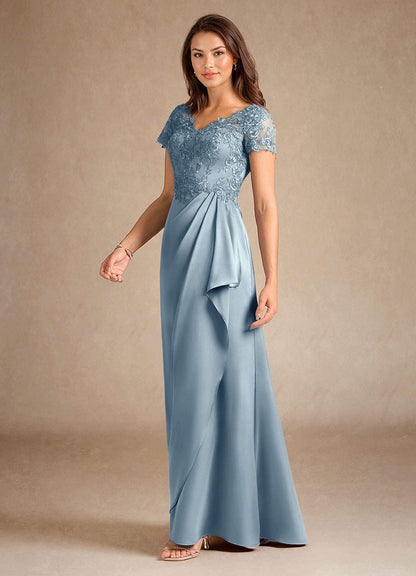 Dusty Blue A-Line Lace Stretch Satin Dress