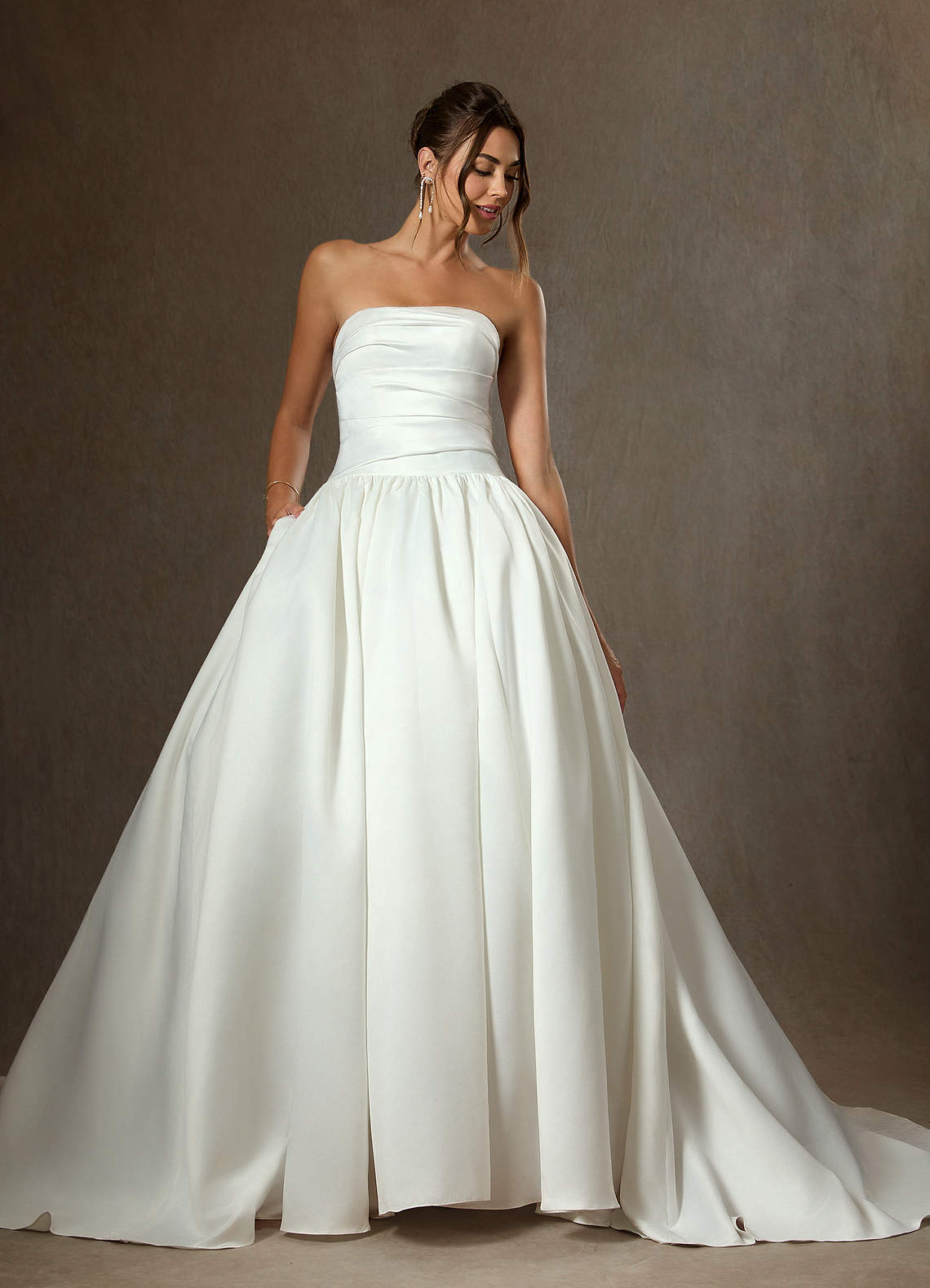 Diamond White Ball-Gown Strapless Matte Satin Dress