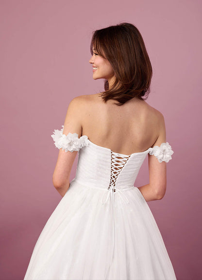 Diamond White A-Line Off the Shoulder Tulle Dress Diamond White