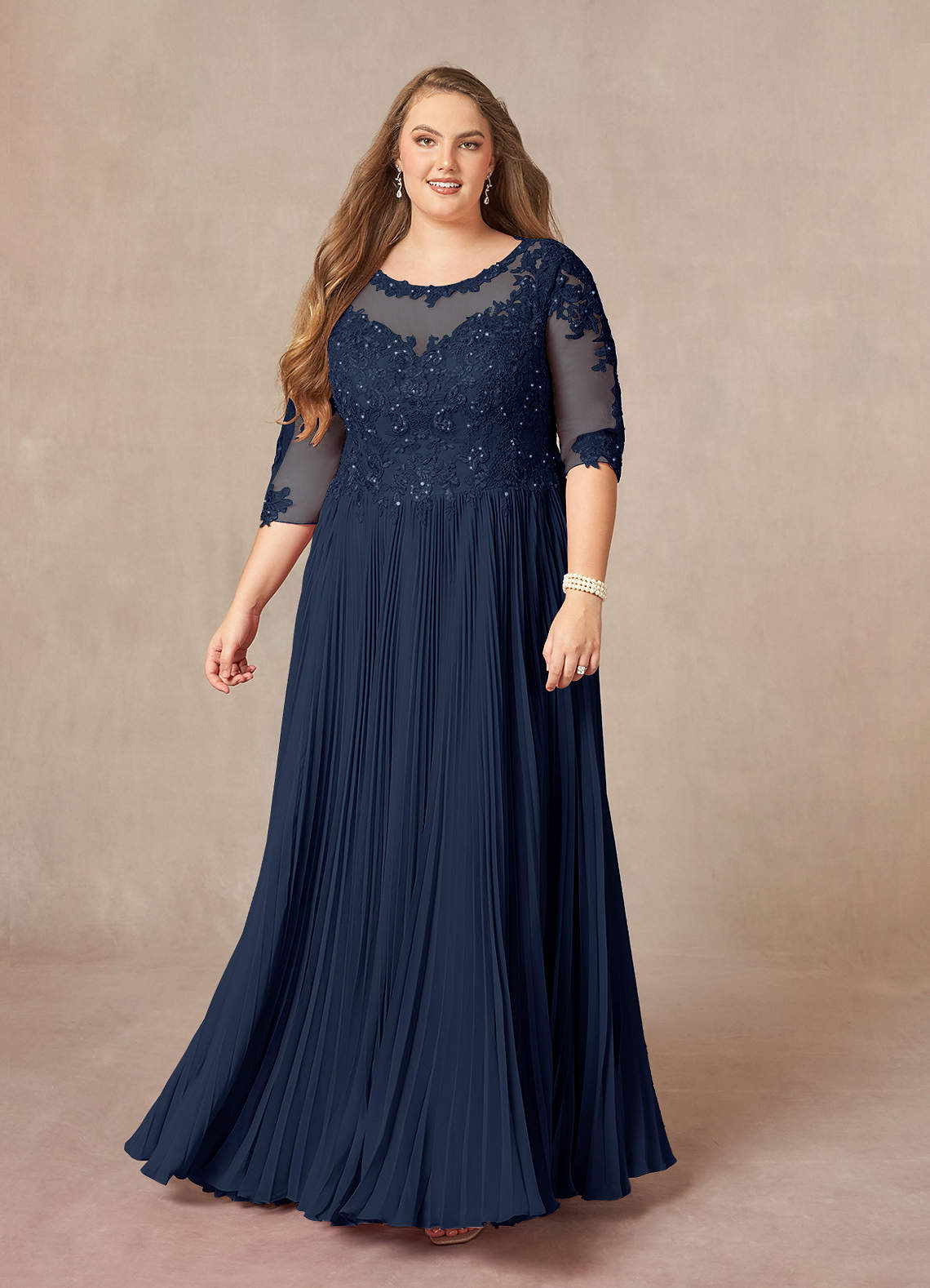 Dark Navy A-Line Sequins Chiffon Dress