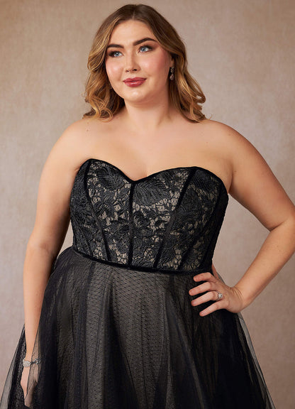Black Diamond White Ball-Gown Lace Tulle Dress