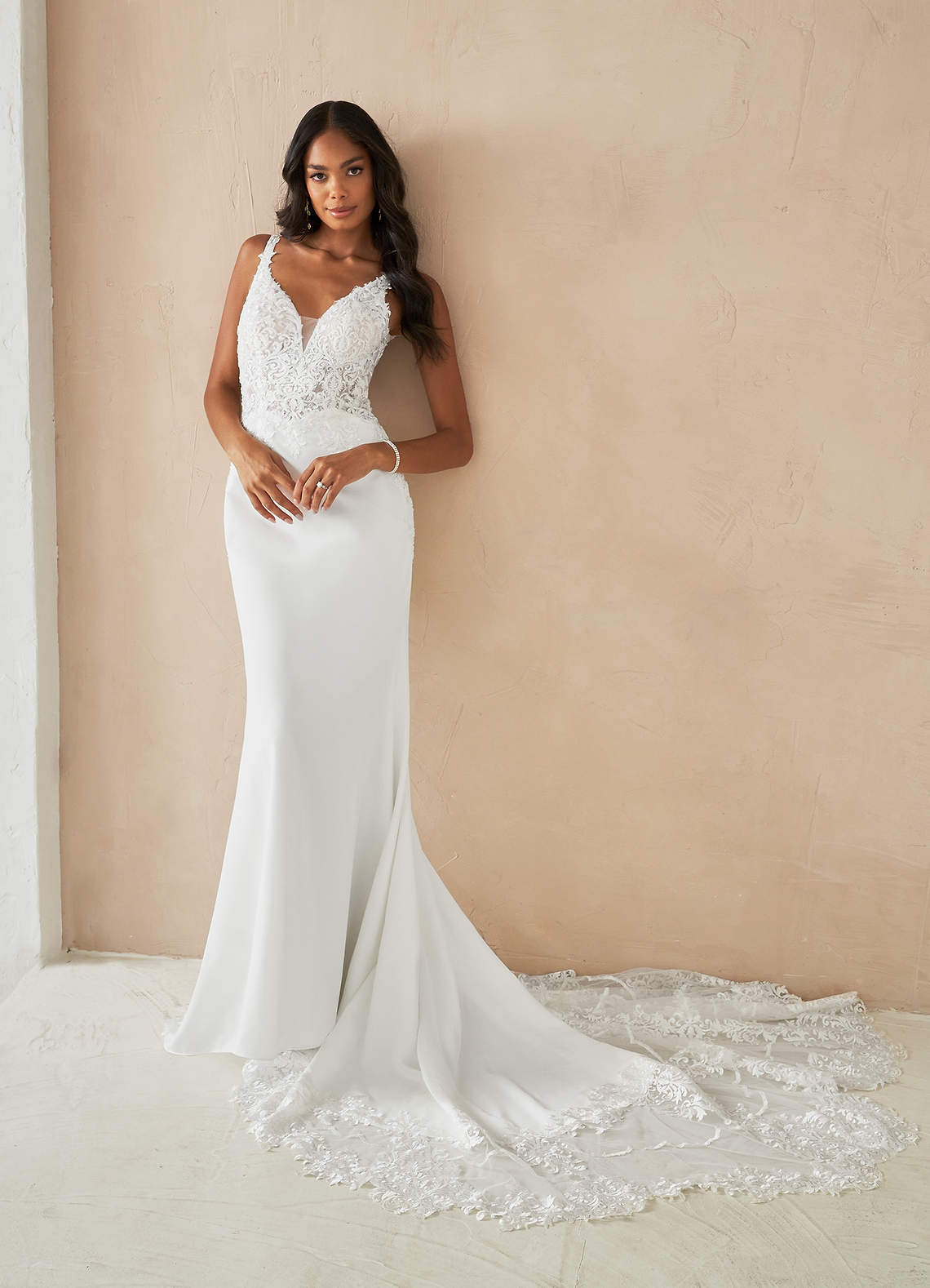 Diamond White Mermaid Sequins Stretch Crepe Dress