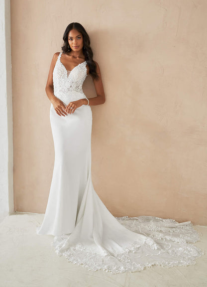 Diamond White Mermaid Sequins Stretch Crepe Dress