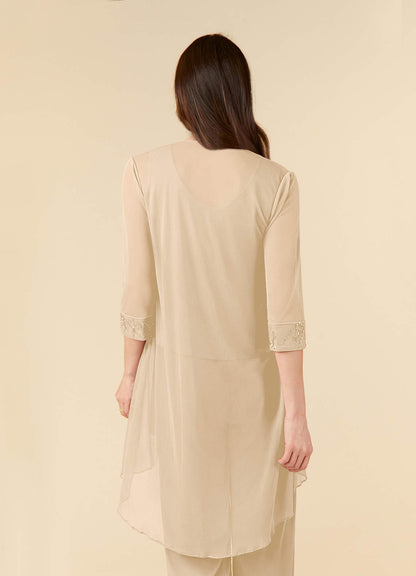 Champagne Jumpsuit/Pantsuit Scoop Mesh Dress