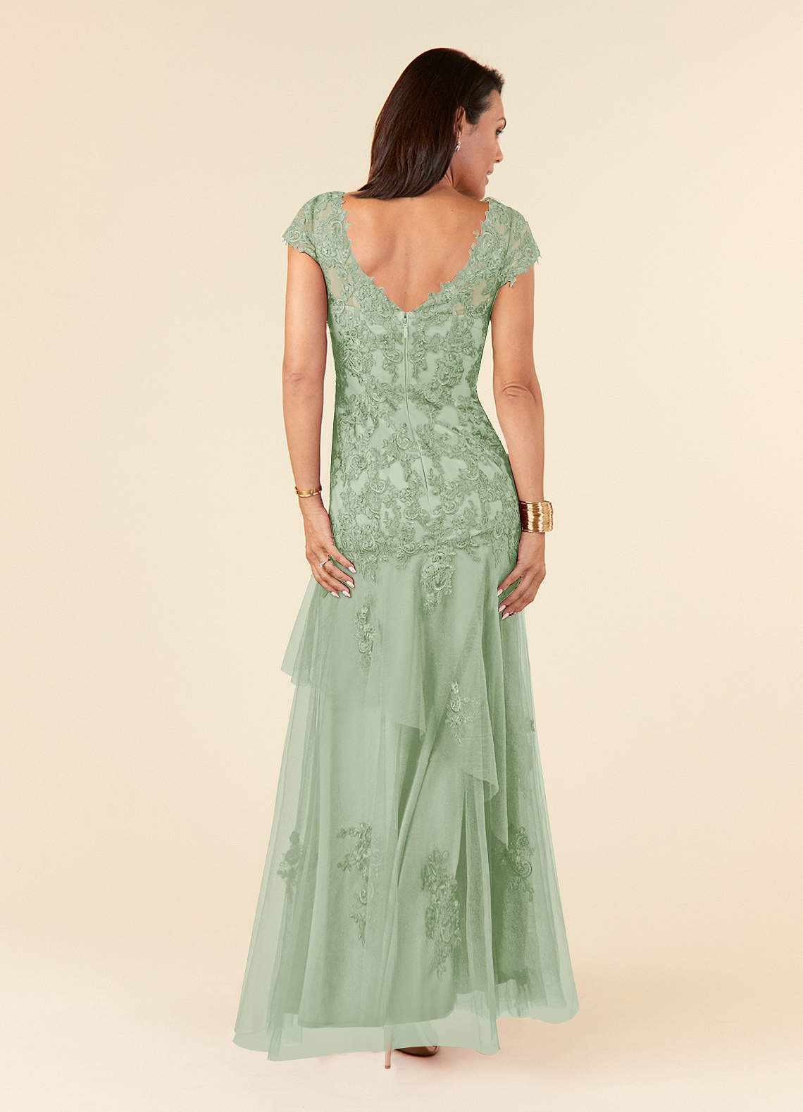 Dusty Sage Mermaid V-Neck Sequins Tulle Dress