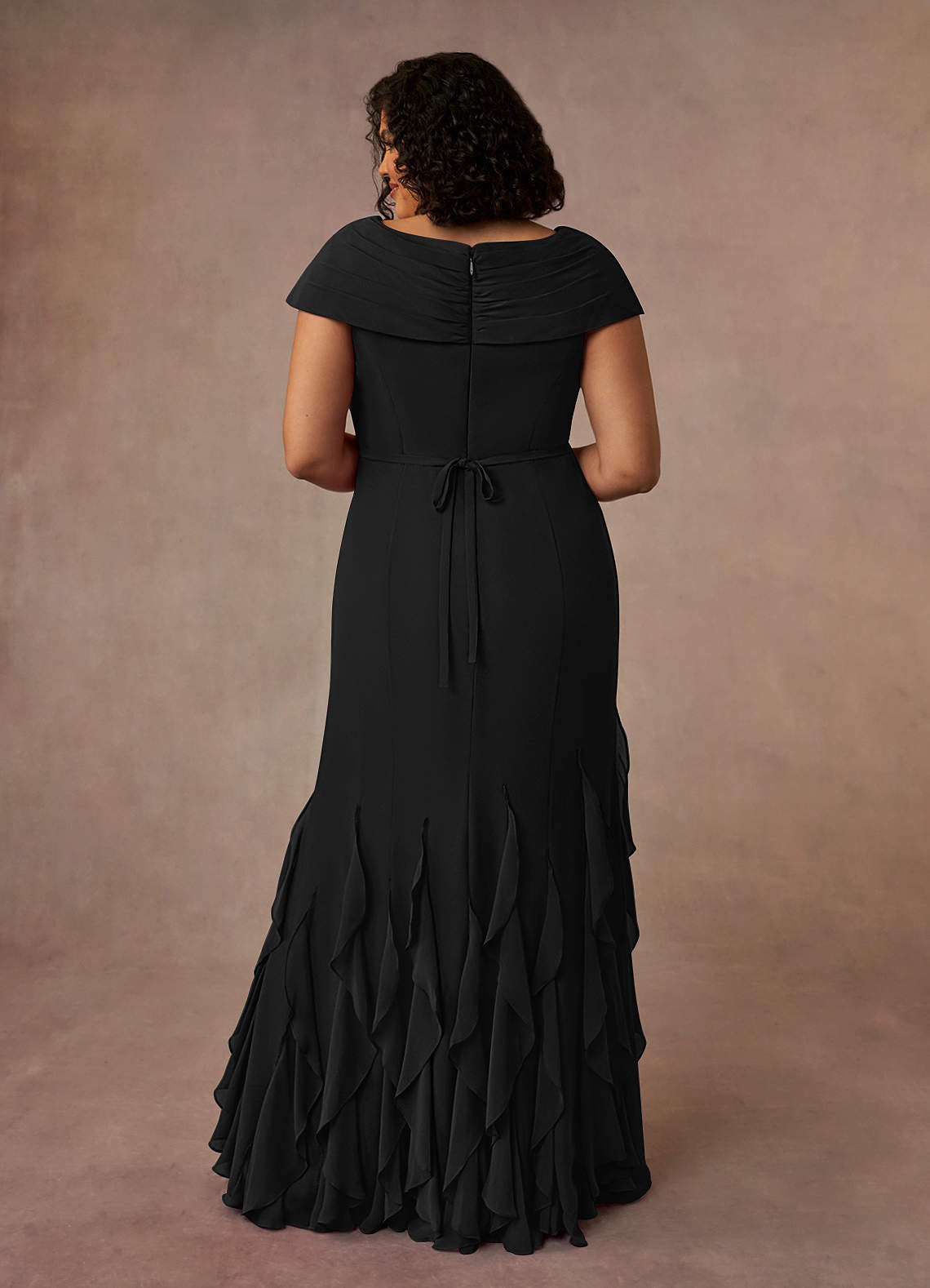 Black Mermaid Ruched Chiffon Dress