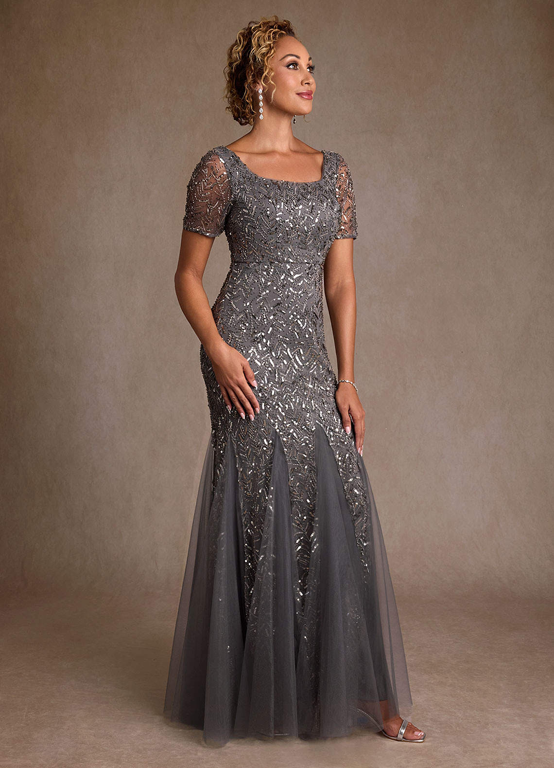 Steel Grey Trumpet Sequins Dress