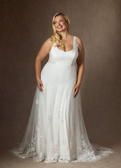 Diamond White A-Line Sequins Crepe Back Satin Dress