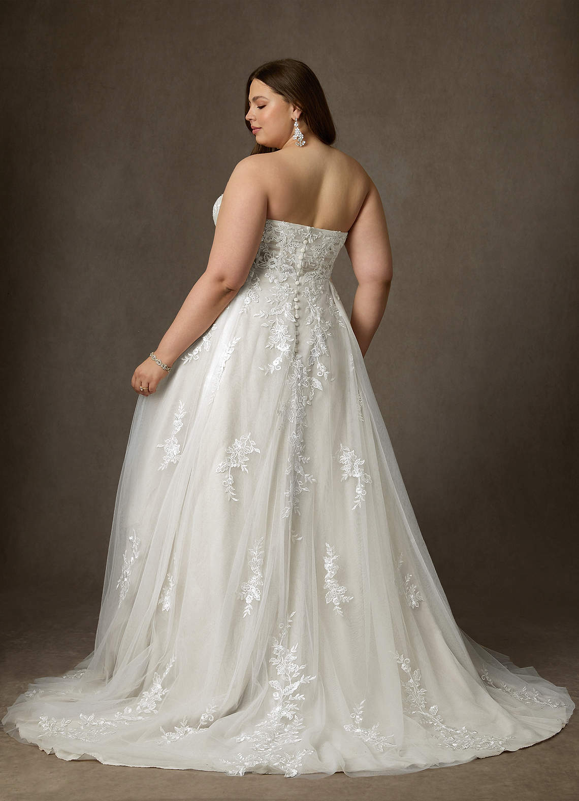 Diamond White Ball-Gown Strapless Lace Dress