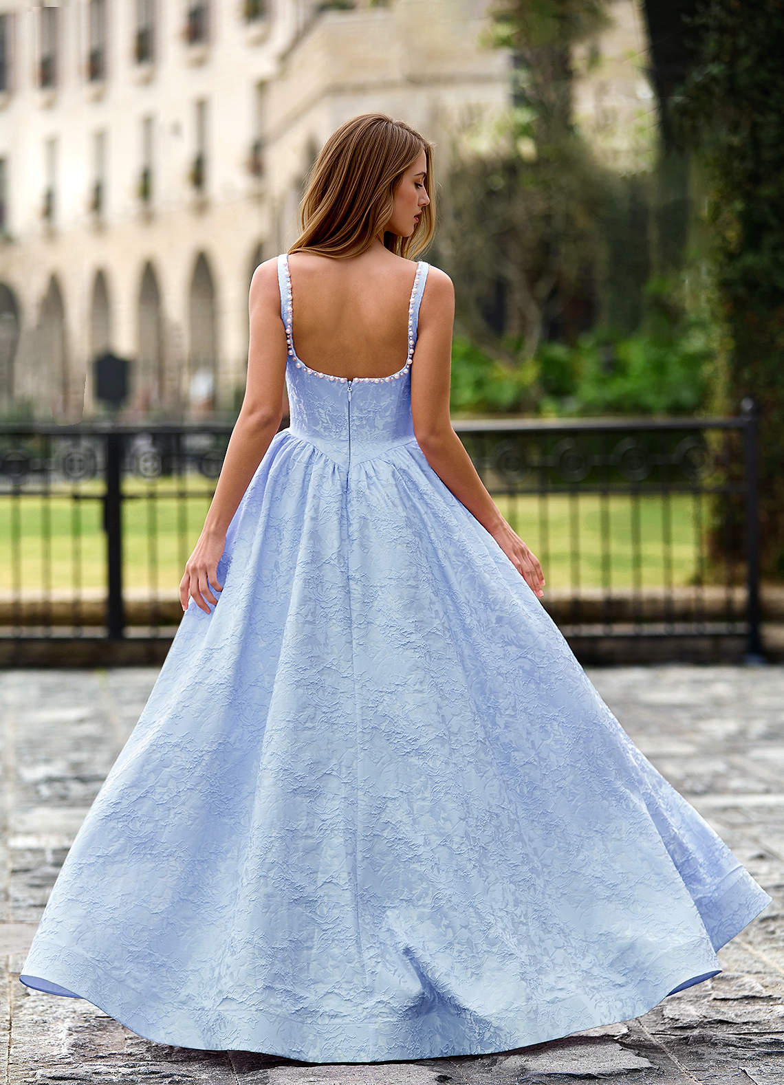Thyme Sky Blue A-Line 3D Flowers Prom Dress
