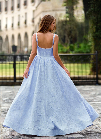 Thyme Sky Blue A-Line 3D Flowers Prom Dress