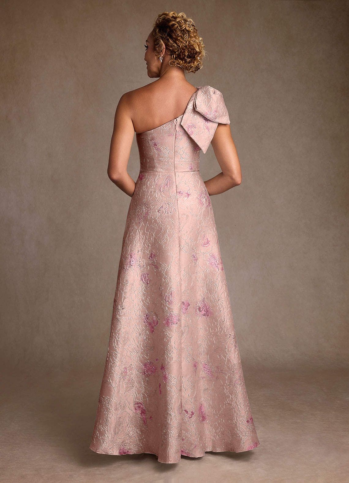 Coral Jacquard A-Line One Shoulder Floral Jacquard Dress
