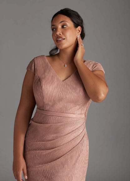 Rose Gold Mermaid V-Neck Metallic Mesh Dress
