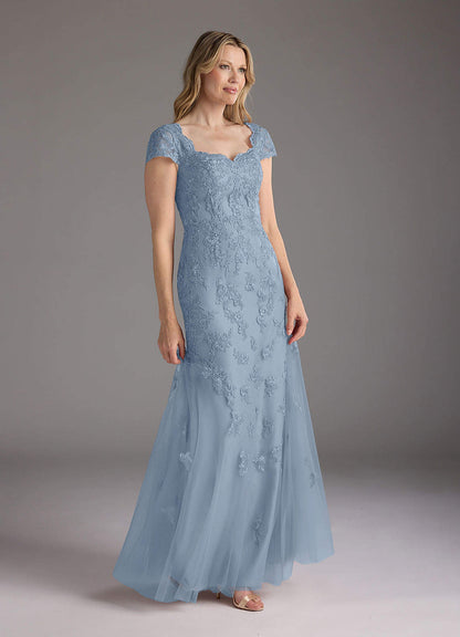 Dusty Blue Mermaid Queen Anne Sequins Lace Dress
