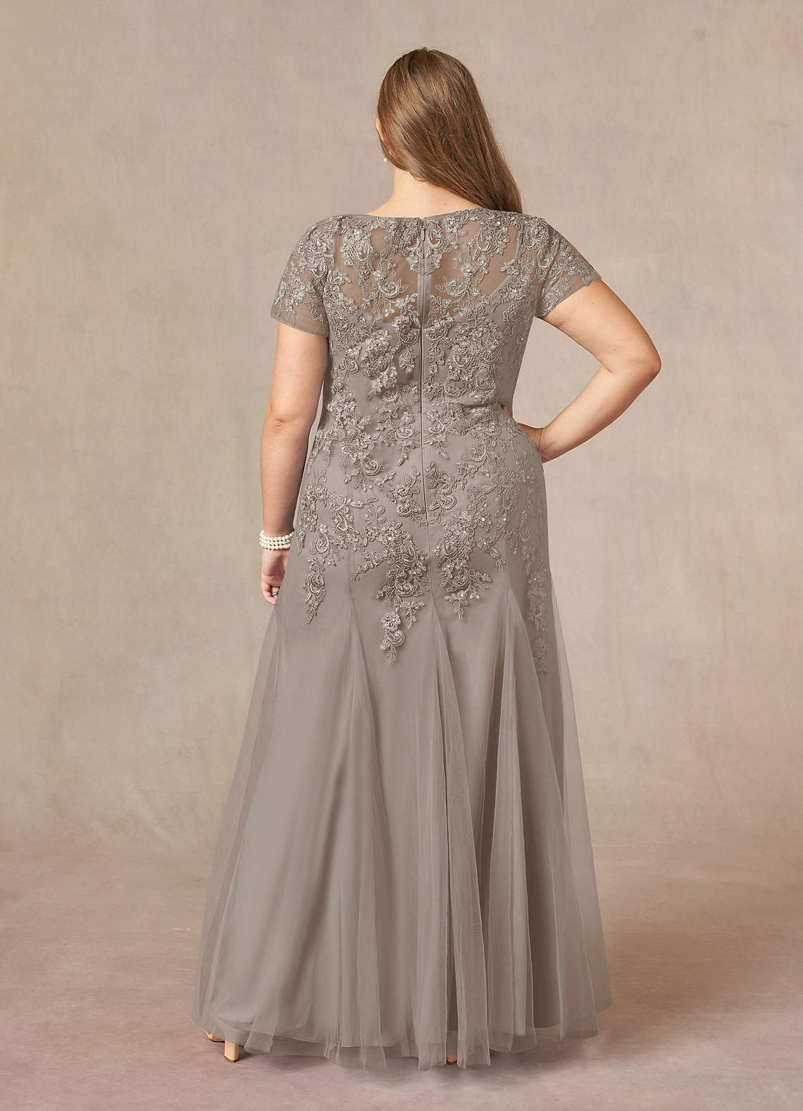 Taupe Mermaid Scoop Sequins Tulle Dress