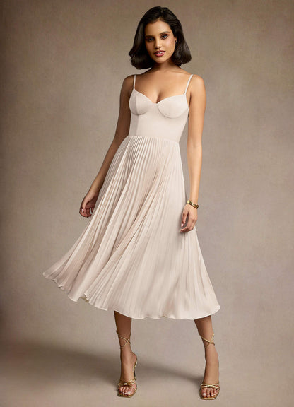 Emma Cream Pleated Midi Dress  Dress