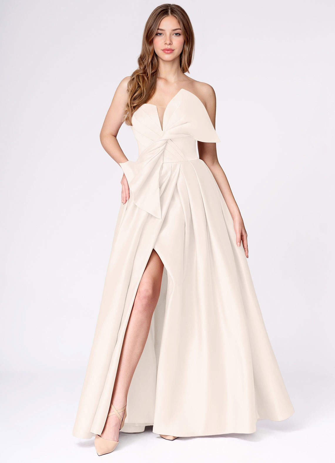 Miebow Cream Strapless Illusion V-Neck Gown  Dress