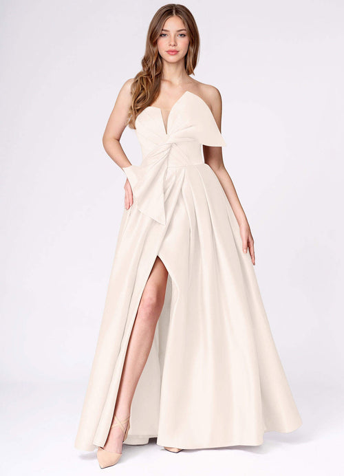 Miebow Cream Strapless Illusion V-Neck Gown  Dress