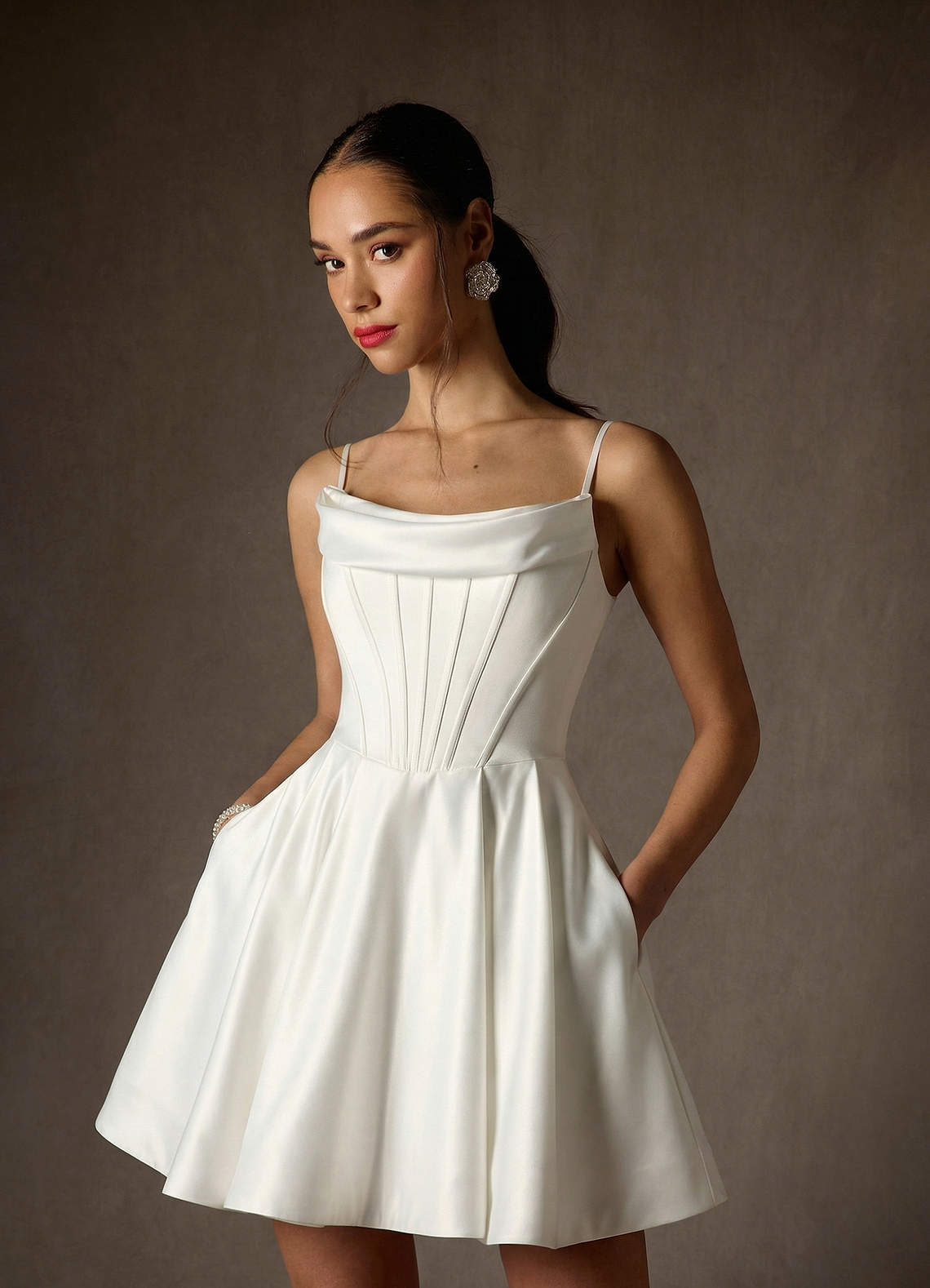 Diamond White A-Line Strapless Satin Dress
