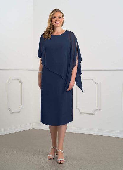 Dark Navy Sheath Sequins Chiffon Dress