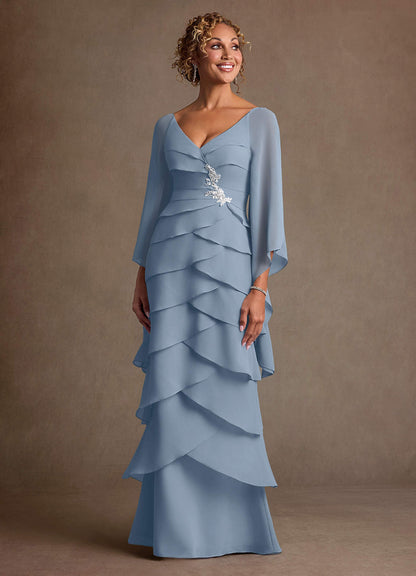 Dusty Blue Sheath Ruched Chiffon Dress