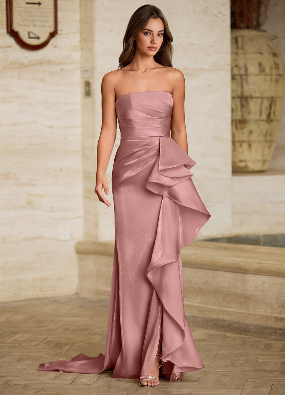 Liorah Pink Strapless Prom Dress