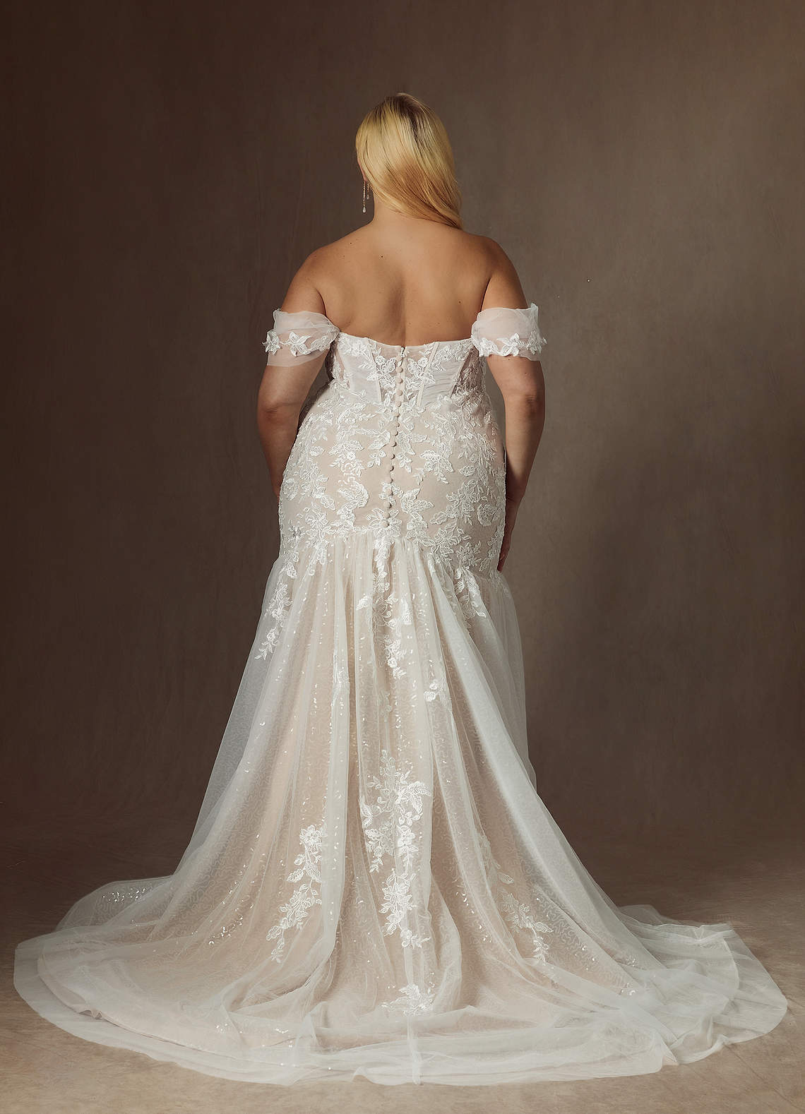 Diamond White Champagne Mermaid Sequins Tulle Dress