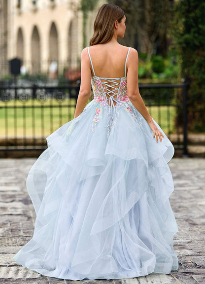 Goartrume Sky Blue Mermaid Tulle Prom Dress