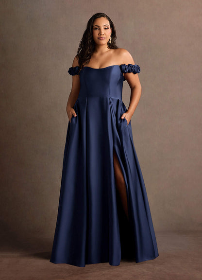 Jessie Navy Rose Straps Gown  Dress