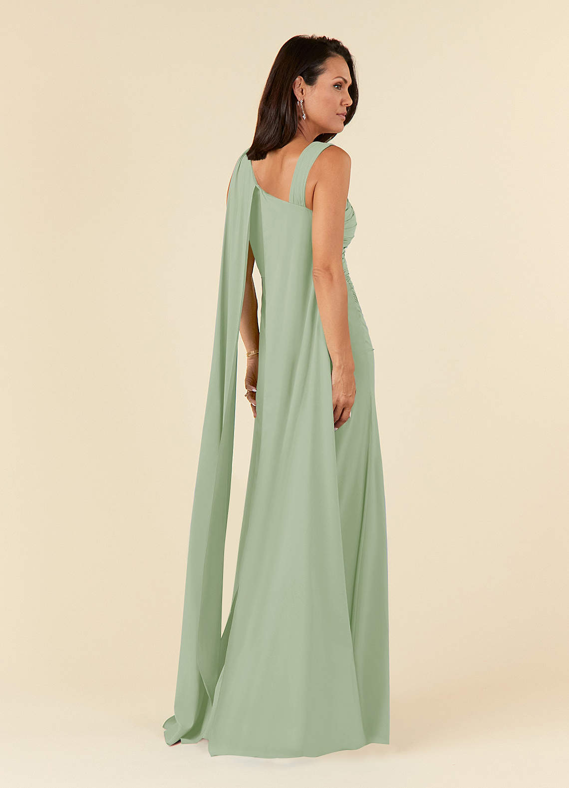 Dusty Sage Mermaid Pleated Stretch Chiffon Dress